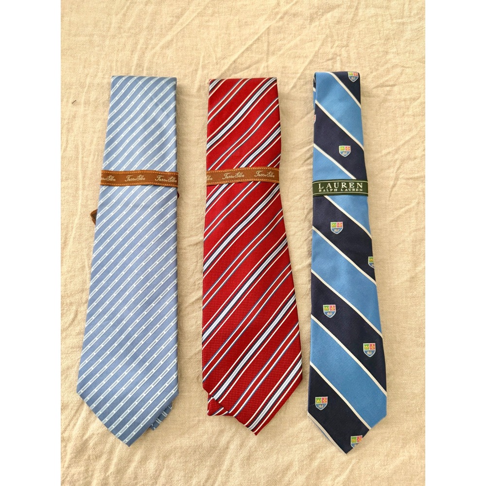NWT Tasso Elba Lauren Ralph Lauren Ties Mens Blue Red Striped Crested Silk Lot